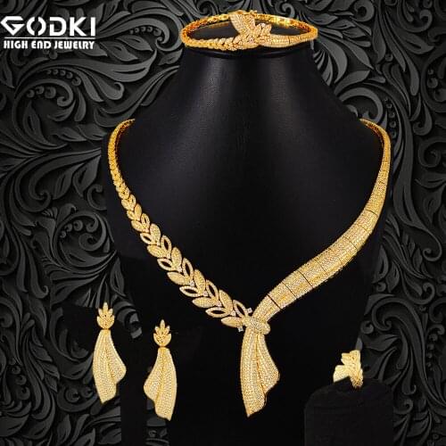 GODKI Wheat 4Pcs African Jewelry Sets for Women Wedding Luxury Nigerian Dubai Jewelry Set Cubic Zirconia Bridal Jewelry Sets