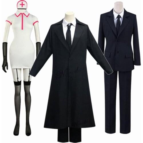 Chainsaw Man Power Makima Cosplay Anime Costume Long Jacket Coat Black Suit Nurse Uniform Women Men Halloween Christmas Costume