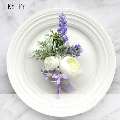LKY Fr Boutonniere Pins Wrist Corsage Bracelet Wedding Buttonhole Man Boutonniere for Prom Wedding Witness Marriage Accessories
