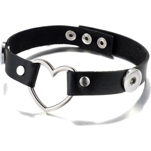 Fashion elegant Heart Leather Collar snap necklace adjustable 45CM fit 12mm/18mm snap buttons snap jewelry wholesale DJ0205