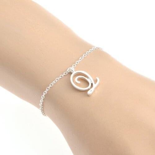 Simple Cursive Initial Letter Name Q Bracelet Swirl English Alphabet Initials Text Character Word Charm Chain Bracelets