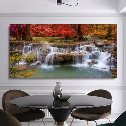HD Prints Canvas Posters Home Decor Landscape Natural Waterfall Paintings Wall Art Scenery Picture Waterfall Living Room Cuadros