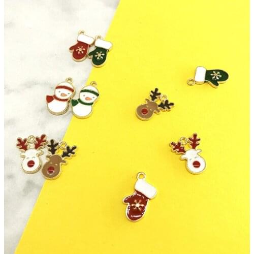20Pcs/lot Christmas Elk Snowman Gloves Enamel Dangle Charms Pendant Fit Bracelet Necklace DIY Women Jewelry Accessories