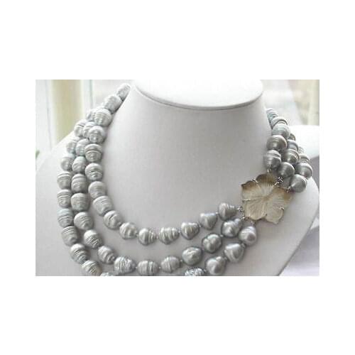 NEW triple strands 11-13mm natural south sea gray baroque pearl necklace 17-19"
