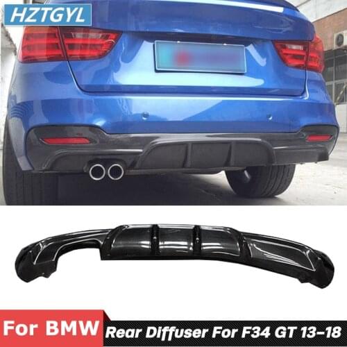 Carbon Fiber Single Side 2 Exhaust Pipes Back Bumper Lip Spoiler Chin Rear Diffuser For BMW 3 Series F34 GT 320i 328i 2013-2018