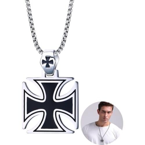 Knights Templar Iron Mens Necklace Cross Pendant Retro Stainless Steel 24Inch Chain Necklaces Maltese Male Jewelry