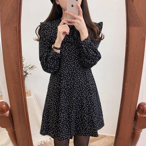 Girls Dress 2020 Autumn Women Dot Print Dress Plus Size 4XL Female Vestidos Long Sleeve Loose Robe Ruffles Brand Boho Clothes