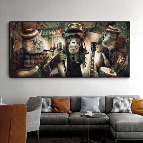 Modern Smoking Glasses Music Hip Hop Monkey Large Poster Wall Art Pictures Print Canvas Painting Home Decoration