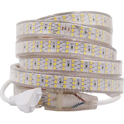 High Brightness LED Strip Waterproof Outdoor Three Row 264 276Leds/m SMD 2835 Flexible Ribbon Led Light Lamp 220V 110V