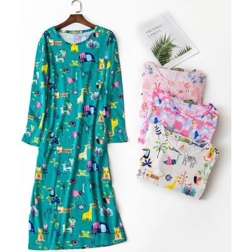 Comfortable Cartoon Sleepdress For Women 100% Cotton Long-Sleeved Autumn Sleepshirts Women Nightdress Long Nightgown Plus Size