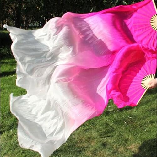 1 pair=2pcs (left + right) 100% real silk 1.8m long belly dance fan veils 3 colors mixed for Dancing and Show woman