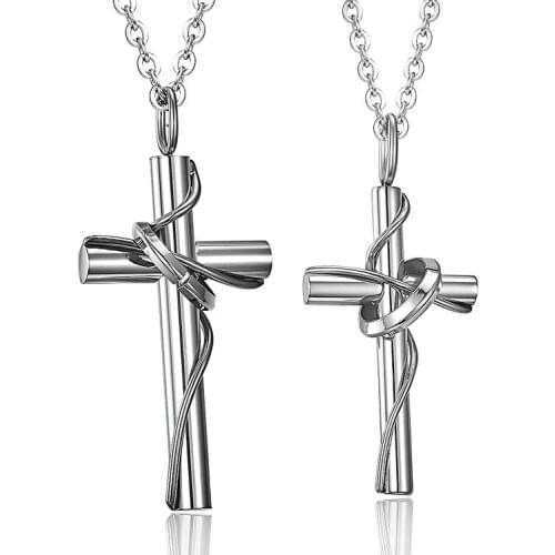 Stainless Steel Silver Color Womens Mens Fashion Love Cross Couple Pendant Necklace Jewelry