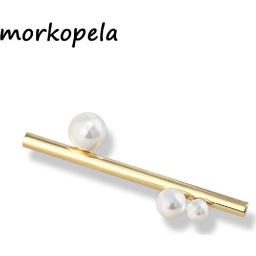 Morkopela Simulated Pearls Simple Designed Pin Accessories Fashion Brooches For Women Metal Scarf Clip Clothes Jewelry