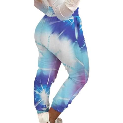 Women Pencil Trousers 2021 Heart Print High Waist Women Pants Soft Tie Dye Elastic Waist Pencil Trousers Streetwear