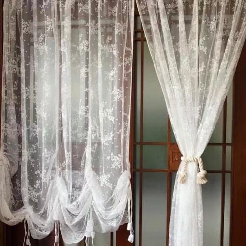 1 Panel White Lace Adjustable Height TranslucidusPocket-rod Curtain Elegant Home Decorative Balloon Curtain