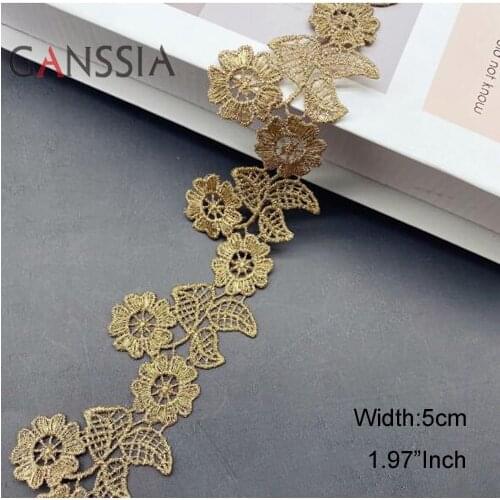 1yard Width:5cm Flower Golden Lace Trim Golden for Decorative Crafts Lace (SS-2182)