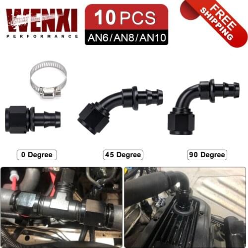 10PCS Universal AN6 8 10 Push-on Hose End Fittings Fuel Oil Cooler Hose Fitting 0 45 90 180 Degree Reusable Connection Adapter