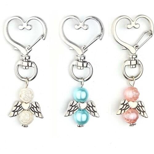 2PCS 4colors Hot Sale Baby Baptism Keychain Angel Rose Wings Pendant Baptism Party Love Alloy Keychain Wholesale