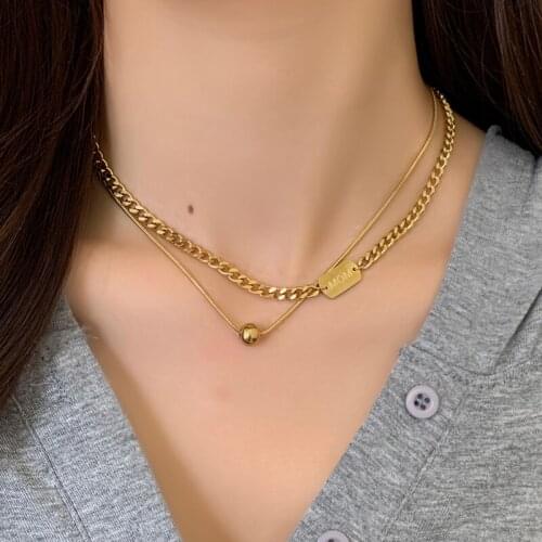 2021 Trendy Stainless Steel Double Layer Long Thick Chain Necklace Simple Minimalist Punk Chain Necklace for Women Goth Jewelry