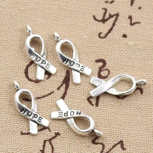 30pcs Charms Hope Awareness Ribbon 19x7mm Antique Making Pendant fit,Vintage Tibetan Bronze Silver color,DIY Handmade Jewelry
