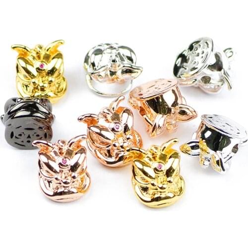 JHNBY 4pcs Lion Dance head Pendants Copper Spacer beads animal metal Charms Loose beads for Jewelry bracelet making DIY Findings