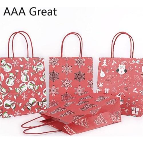 48Pcs/Lot Multifuntion Printing Paper Bags With Handle Gift Christmas Supplies Party Holiday Recyclable Shopping Package Bags