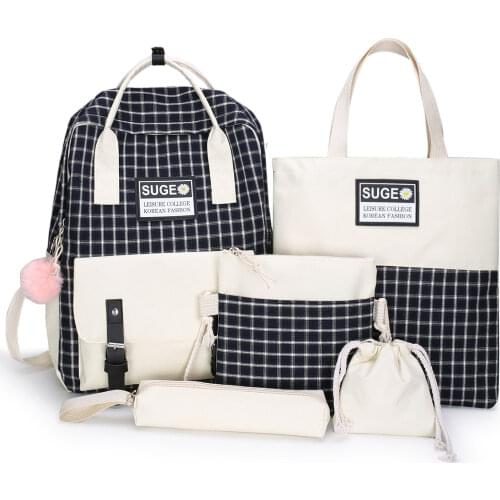 5 Pcs set Children Schoolbag Kids Canvas Book Bag Cute Student School Bags For teenager Girls notebook Mochila Escolar 2021