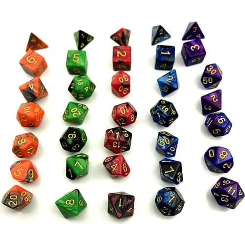 7 pieces / set of digital dice game 5 color polyhedron D4-D20 multi-faceted acrylic dice