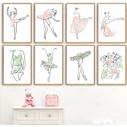 Abstract Minimalist Ballet Girls Line Art Canvas Painting Print Poster Wall Pictures for Girls Bedroom Nursery Home Decor Tb233