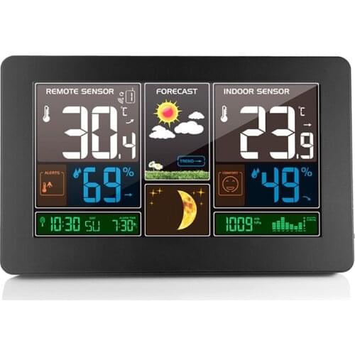Digital Forecast Wireless Weather Station Clock Indoor Home Color LCD Display Temperature Humidity Meter Moonphase Barometer