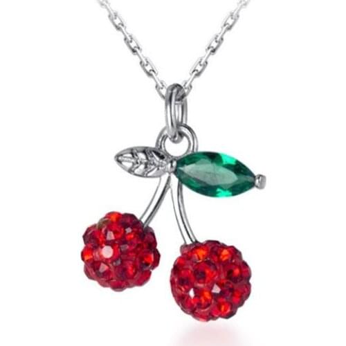 Shiny Crystal Red Cherry Pendant Necklace For Girls Clavicle Accessories Fashion Lady Silver 925 Necklace Women Jewelry Female