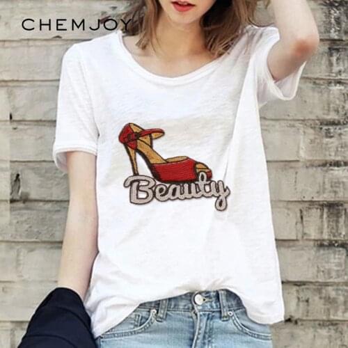 Large High-heeled Shoes Sequin Patch Sew Applique Letter Patches Sew on Sticker for Clothes Garment DIY Decorative Accessory