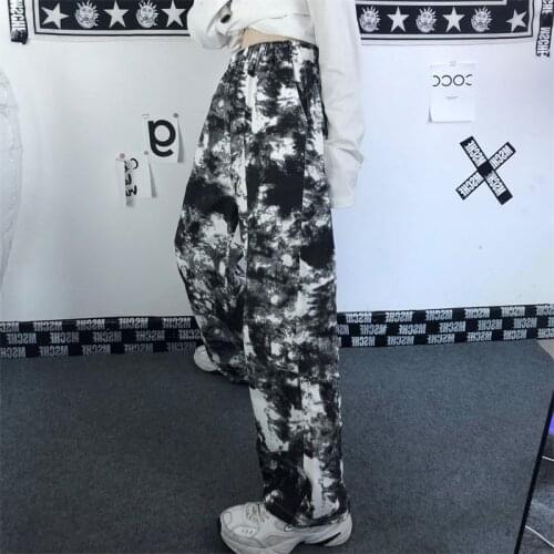Womens pants Wide legs Goth Tie dye Kawaii Casual high waist cargo pants cyber y2k pants summer Street trouser suits harajuku