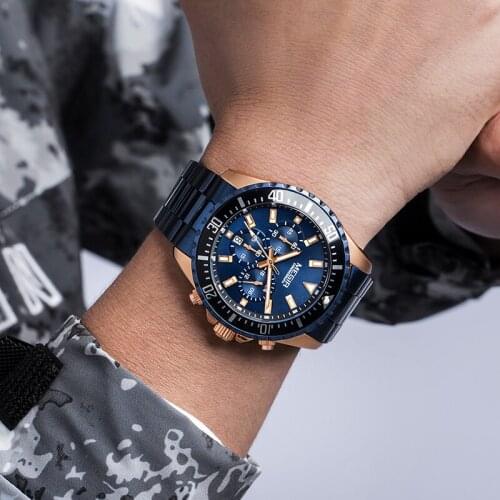 MEGIR Luxury Brand Business Quartz Watch Men Stainless-Steel Chronograph Waterproof Luminous Clock Male Relogio Masculino 2021
