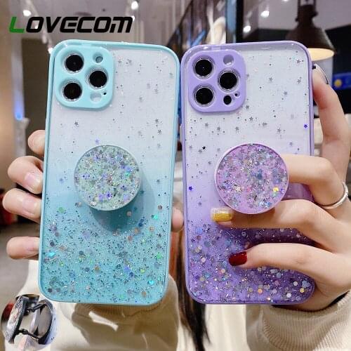 Gradient Glitter Candy Color With Holder Phone Case For iPhone 12 11 Pro Max 12 Mini XS Max XR X 7 8 Plus Case Soft Epoxy Cover
