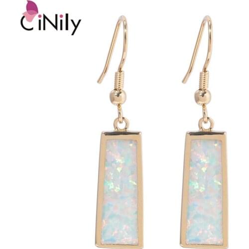 CiNily White Fire Opal Yellow Gold Geometric For Women Wedding Party Birthday Gift Jewelry Dangle Earrings Gift OH4721
