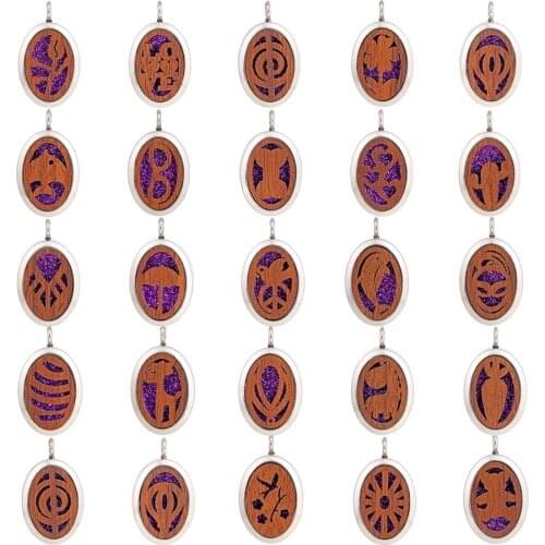 Wooden Locket Pendant Ellipse Magnetic Closure Charms Essential Oil Diffuser Locket DIY Necklace Supplies