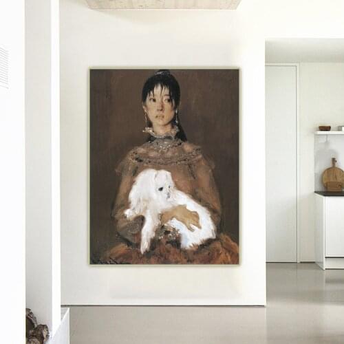 Holover Mikhail Guida"Girl And Her Puppy"Canvas Oil Painting Western Art Decor Poster Wall Aesthetic Home Room Decoration