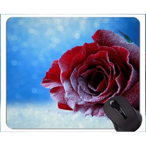 Gaming Mouse Mat,Snow ice defocused rose -Stitched Edges