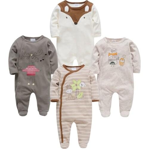 Kavkas 2021 4 pcs/lot Baby Rompers Newborn Girl Boy Clothes 100% Cotton Cartoon 0-12 months Winter Autumn Infant Jumpsuit