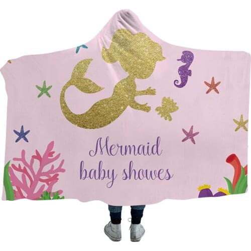 Lovely Mermaid Hooded Blanket Princess Sherpa Fleece Lotus Wearable Throw Blanket Microfiber On Sofa Thick Warm