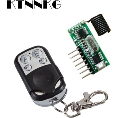 KTNNKG RF 433mhz Transmitter 4 Button Remote Control + Receiver Module Fixed EV1527 Decoding 4CH Output With Learning DIY Kit