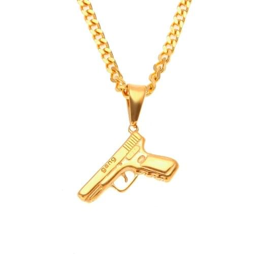 UWIN Hip Hop Rock Gold Color Pistol Gun Pendant Stainless Steel Popular Rifle Necklace Unisex Fashion Cuban chain For Men Women
