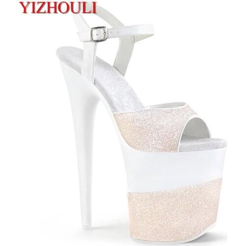 Summer fashion shoes, 8 inch heel, 20 cm heel, glitter vamp, model sandals, pole dancing shoes