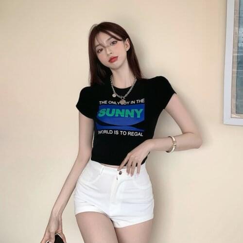 Summer new short T-shirt female letter printing short-sleeved loose T-shirt trendy slim sexy top