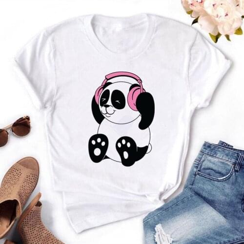 Summer Funny DJ Panda Print Women T Shirt Cool Harajuku t-shirt Casual Short Sleeve tshirts Plus Size White Tops Tees