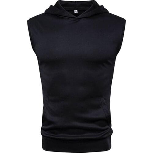 Fashionable Mens Vest Summer Sleeveless Hoodie Solid Color Slim Sports Top Fitness Muscle Male Bodybuilder Sweatshirt