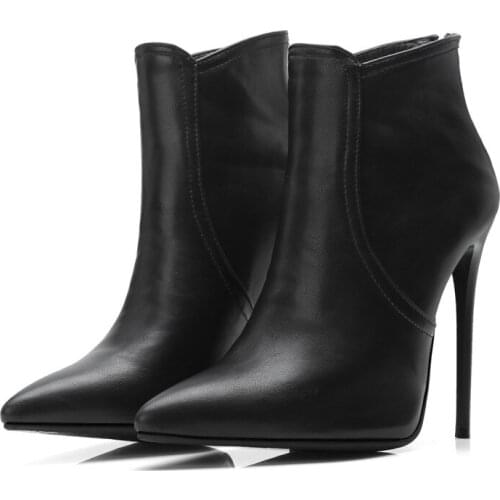 Big Size Fashion womens boots with pointed thin heel and super high heel zipper