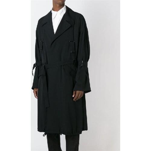 Men Windbreaker Bundled Custom Model Handmade Black Fashion Trench Single-breasted Lapels Long Coat Plus Size Clothing