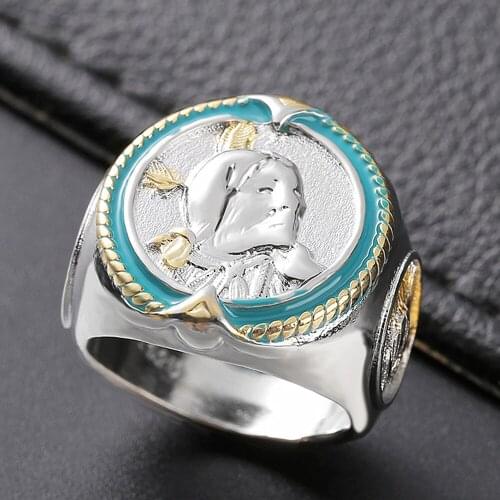 Fashion Indian Chief Carving Enamel Rings for Men White Gold Silver Color Jewelry Hip Hop Trendy Accessory Memorial Cool Gifts